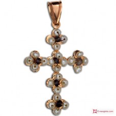 Pendente Vintage Croce [Iolite, Perle] in Argento 925 placcato Oro