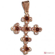 Pendente Vintage Croce [Granato, Perle] in Argento 925 placcato Oro