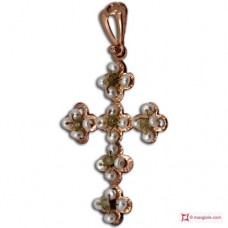 Pendente Vintage Croce [Peridoto, Perle] in Argento 925 placcato Oro