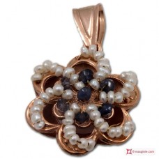 Pendente Vintage Toppa [Iolite, Perle] in Argento 925 placcato Oro