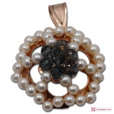 Pendente Vintage Toppa Grande [Azzurro, Perle] in Argento 925 placcato Oro