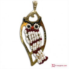 Pendente Foglia Gufo grande [Perle, Corallo, Avventurina, Agata] in Argento placcato Oro