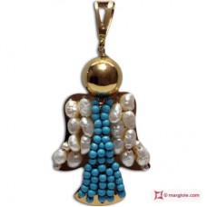 Pendente Angelo [Turchese, Perle] in Argento placcato Oro