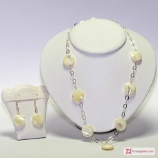 Collana e Orecchini Madreperla disco 2.2cm catenina in Argento