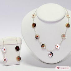 Collana e Orecchini Madreperla disco con catena in Argento