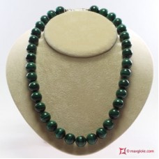 Collana Malachite Extra pallini 14mm in Argento