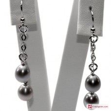 Orecchini Perle Biwa grigio silver Extra 7-7½mm catenina 2 in Oro 18K