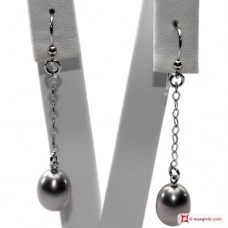 Orecchini Perle Biwa grigio silver Extra 8½-9mm catenina in Oro 18K