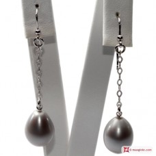 Orecchini Perle Biwa grigio silver Extra 11-12mm catenina in Oro 18K
