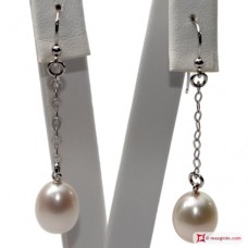 Orecchini Perle Biwa Extra 10-10½mm catenina in Oro 18K