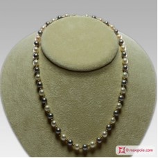 Collana Perle bianco e grigio silver TOP pallini Oro 7-7½mm in Oro 18K