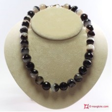 Collana Agata nera striata Extra faccettata 16mm in Argento