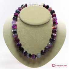 Collana Agata porpora striata Extra faccettata 16mm in Argento