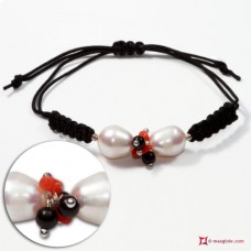 Bracciale Trendy Corallo rosso Perle Agata nera in Argento 925