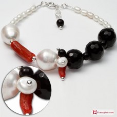 Bracciale Trendy Corallo rosso Perle Agata nera in Argento 925 id03