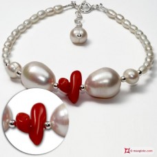 Bracciale Trendy Corallo rosso Perle in Argento 925
