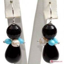 Orecchini Trendy Turchese Perle Agata nera in Argento 925 id04