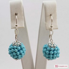 Orecchini Turchese 4Fiori tessiti 15mm pallini 3mm in Argento