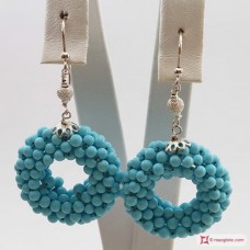 Orecchini Turchese 4Fiori 28mm pallini 3mm in Argento