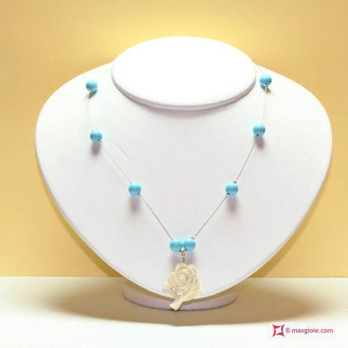 Collana Turchese acciaio pallini 8mm in Argento id06