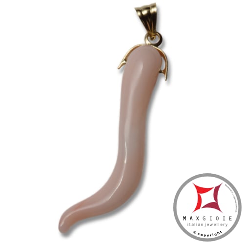 Extra Pink Coral Pendant large horn in Gold 18K id0227