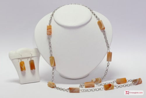 Carnelian Necklace and Earrings 23x12mm chain in Silver
