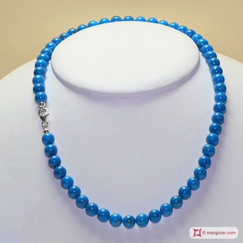 Collana Ovalite turchese pallini 8mm in Argento