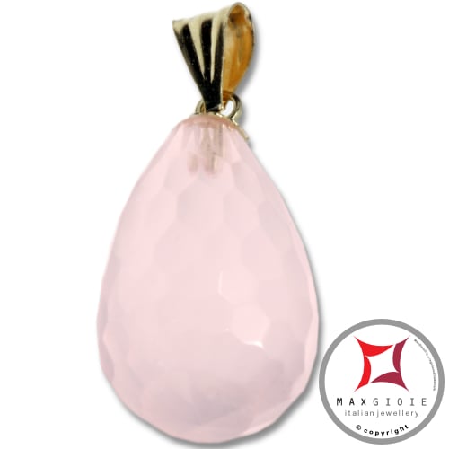Pink Faceted Quartz Pendant 10x17mm in 18K Gold