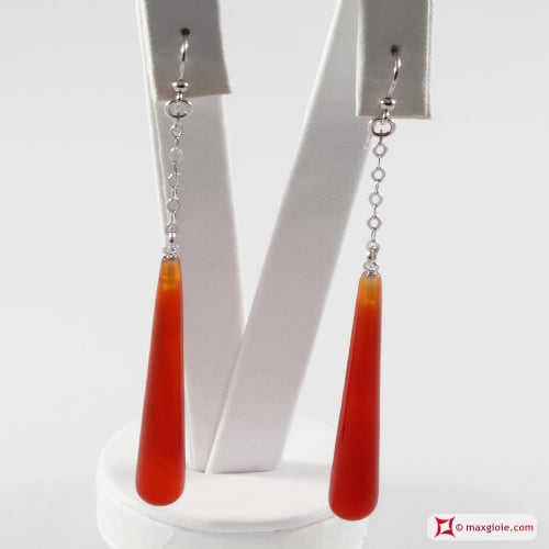 Extra Carnelian Earrings 7x50mm little chain in Gold 18K